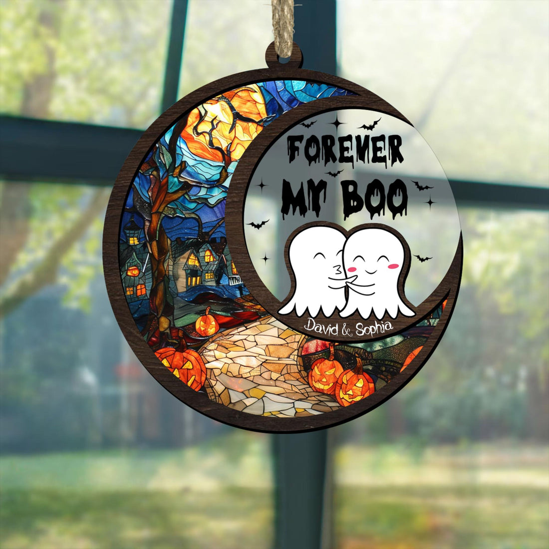 Forever My Boo - Personalized Suncatcher Ornament - Halloween Gift For Couple