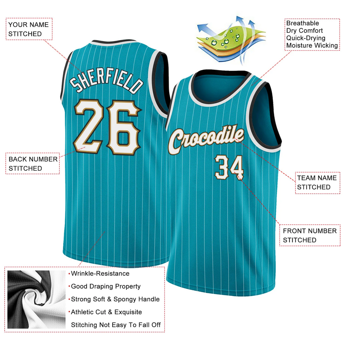 Custom Teal White Pinstripe White-Old Gold Authentic Basketball Jersey