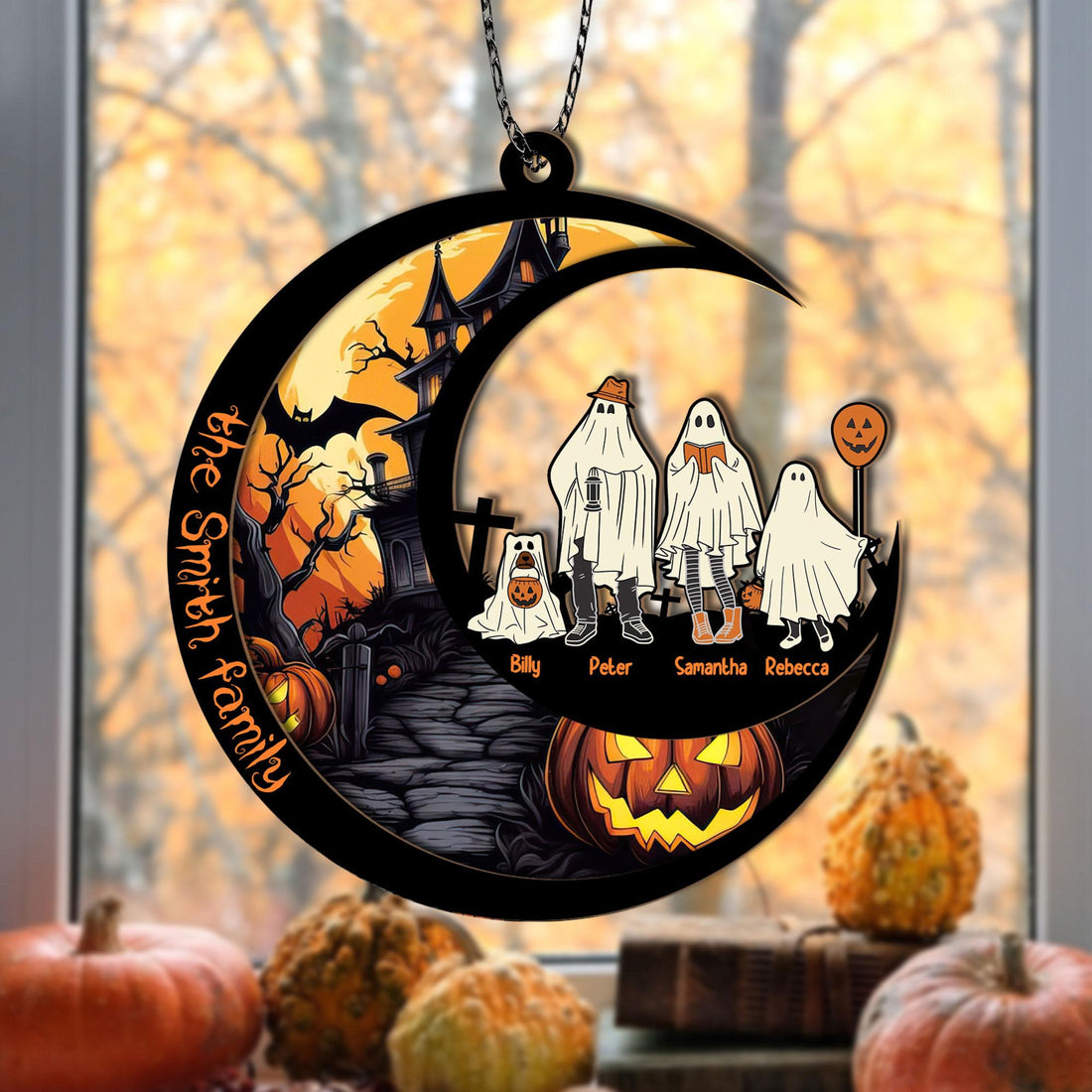 Hallowen Boo Family - Personalized Suncatcher Ornament - Halloween Gift For Family, Dark Gothic Home Decor