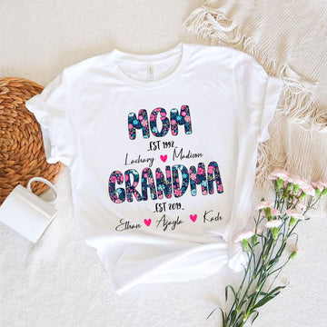 First Mom Now Grandma Shirt, Personalized First Mom Now Grandma With Kids And Grandkids Names, Gift for Women, Mother's Day Shirt