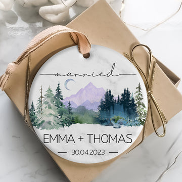 Mountain And Hills Married Christmas - Personalized Ornament - Christmas Gift