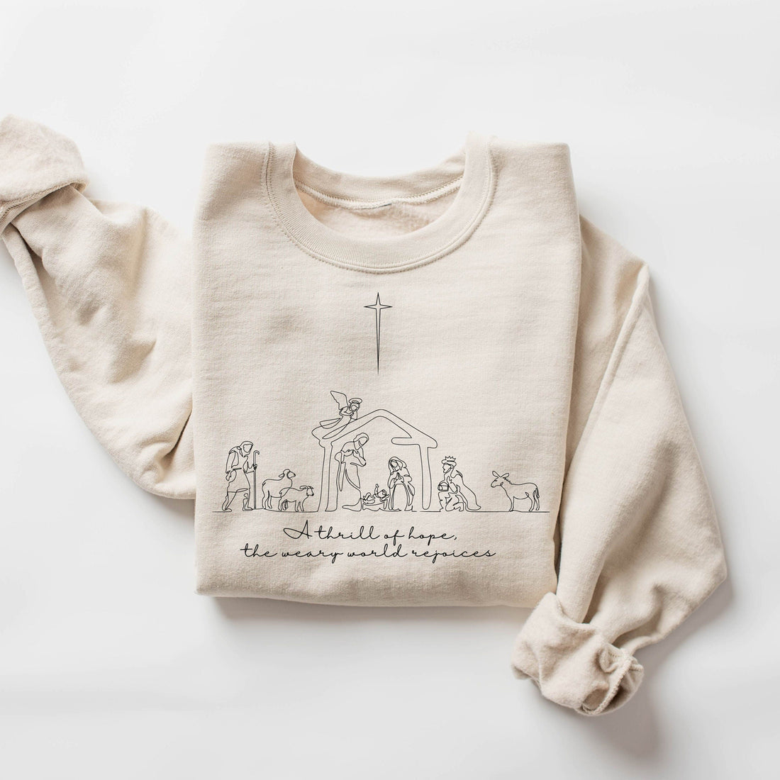 A Thrill Of Hope The Weary World Rejoices Sweatshirt, Christian Christmas Sweatshirt, Nativity Scene Sweater, Christmas Jesus Nativity Shirt