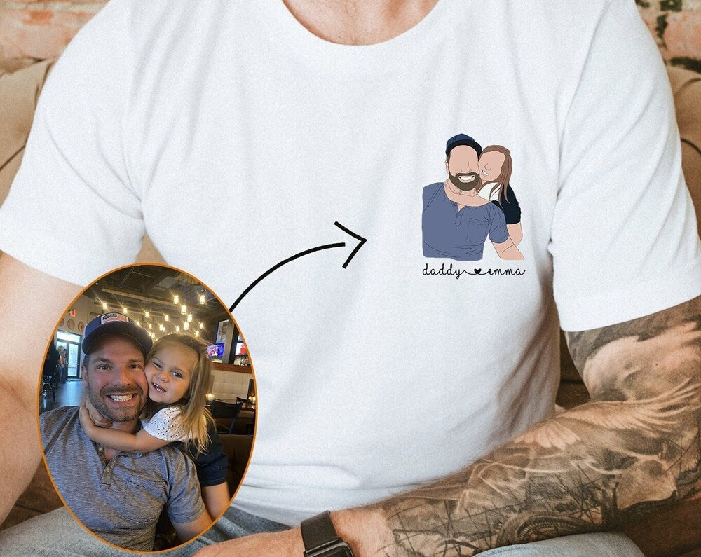 Custom Photo Shirt for Dad, Personalized Couples Portrait Outline Shirt, Dad Birthday Gifts, Gift for Husband, Dad Line Art Shirt For Men