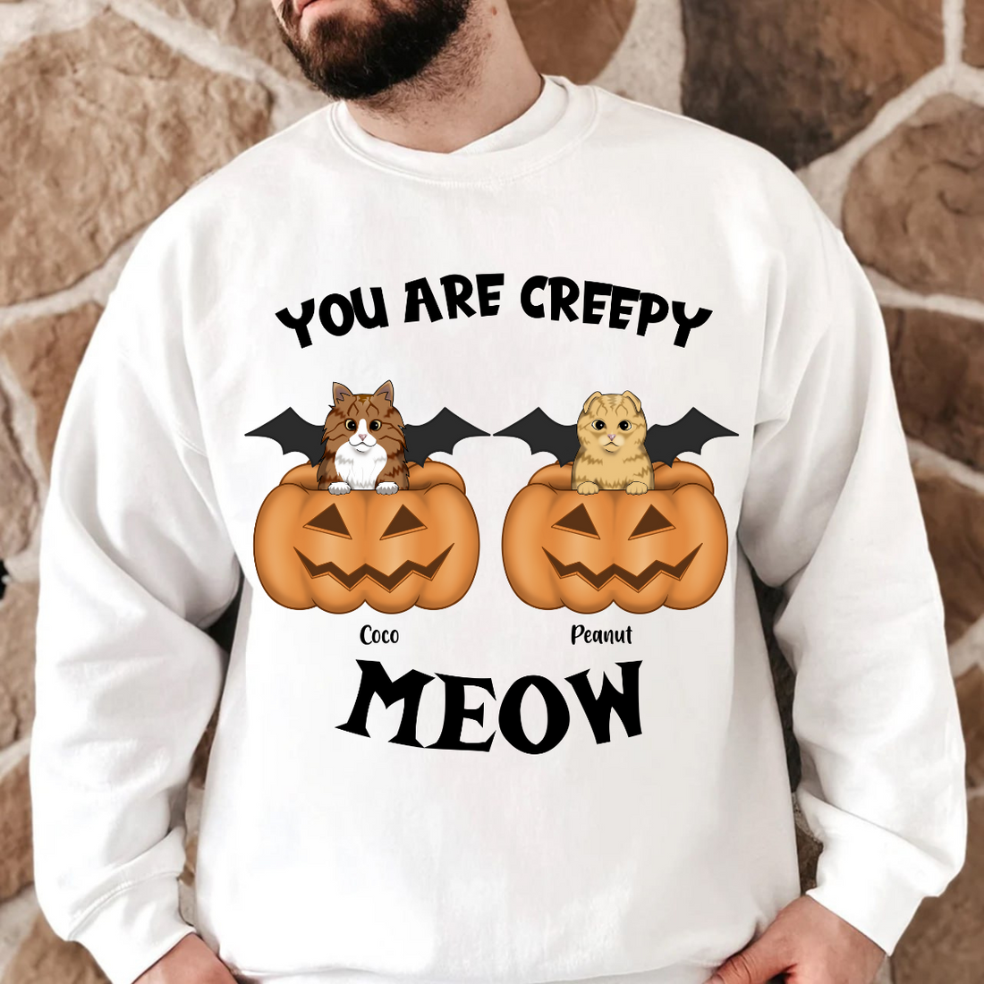 You Are Creepy Meow Custom Cat Fall Season Sweatshirt Personalized Sweatshirt Halloween Gift For Cat Lovers Cat Mom Gift Cat Dad Gift