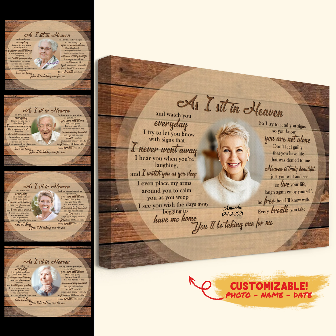 Wooden Art Heaven Letter Custom Photo Canvas Memorial