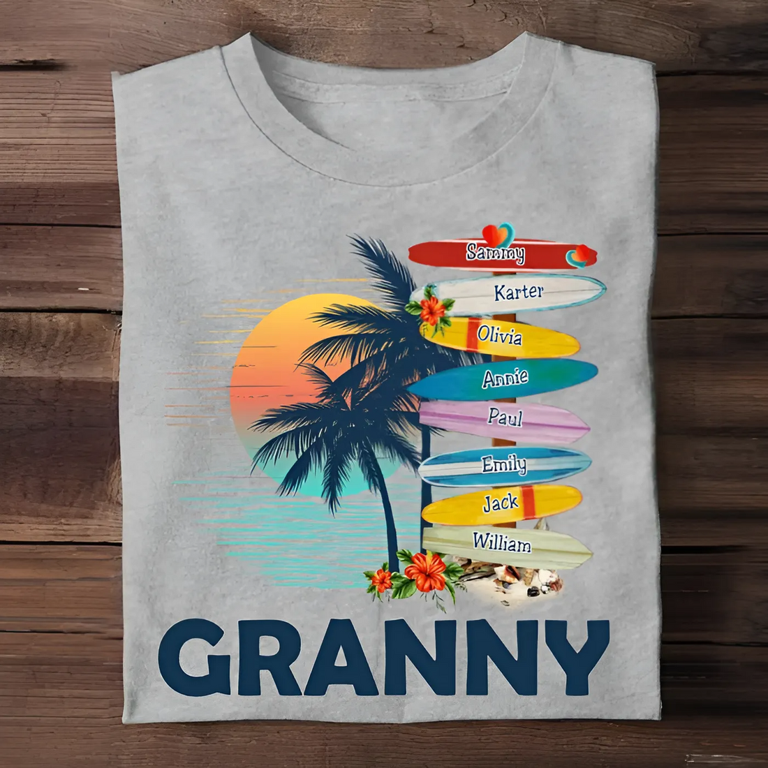 Grandma Surfboards Summer Vacation With Names Personalized Shirt, Gift For Grandma