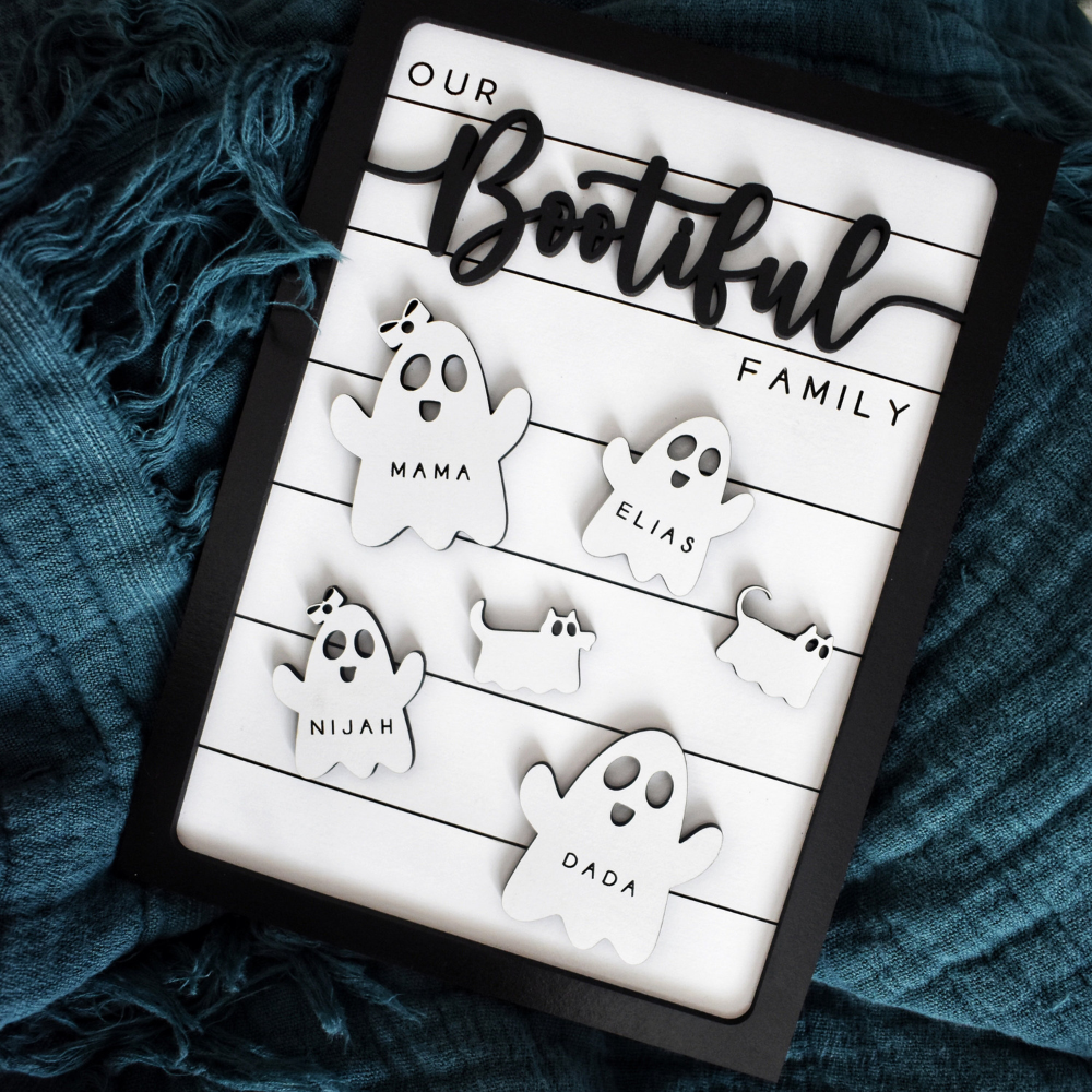 Our Bootiful Family Halloween Ghost Family - Personalized Wood Sign - Halloween Gift For Family