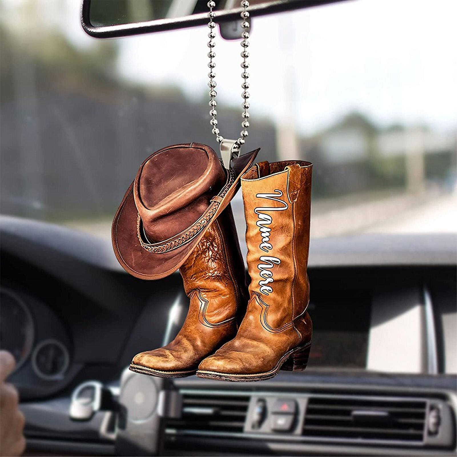 Cowboy Boots Hangings Ornament | Personalized Car Rearview Mirror Pendant | Acrylic Saddle Keychain Hangings Car