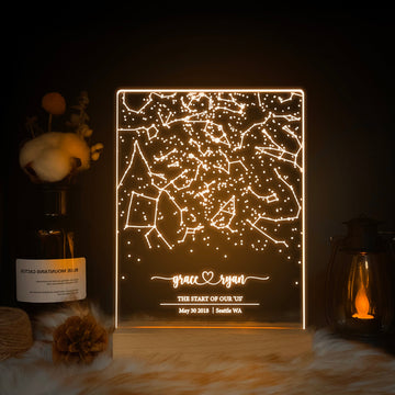 Custom Star Map By Date, Personalized 3D LED Light Wooden Base, Gift For Couple, Engagament Gift