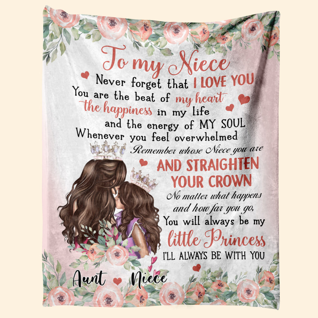 Gift For Niece Blanket, To My Niece Remember Whose Niece You Are And Straighten Your Crown Floral