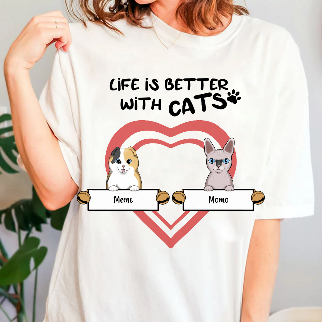 Life Is Better With Cats Jingle Bell Custom Tee Personalized T Shirt Christmas Gift For Cat Lovers Custom Gift For Cat Mom