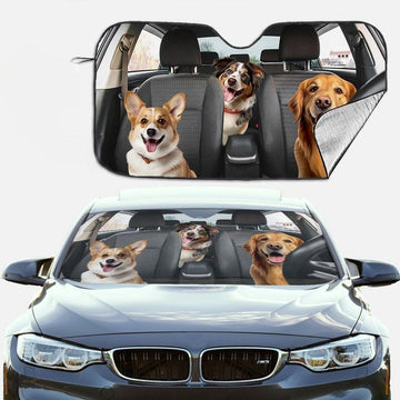 Custom Pet Photo Auto Windshield Sun Shade, Personalized Dog Picture Block UV Rays Sun Visor Protector Car Sunshade, Gifts for Dad boyfriend