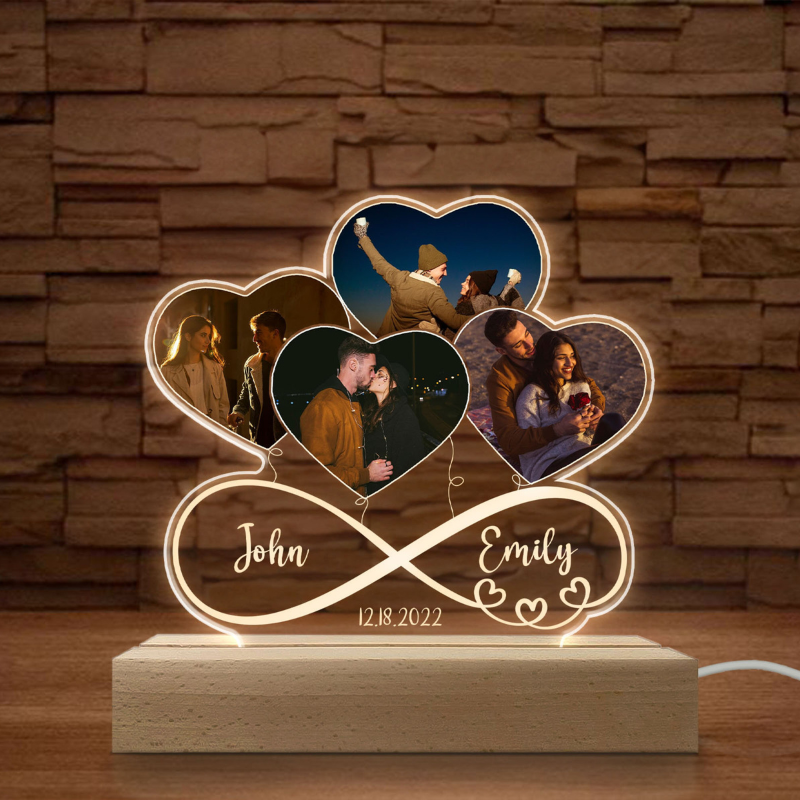 Infinity Love Heart Balloons Custom Photo - Personalized 3D LED Light - Gift For Couple