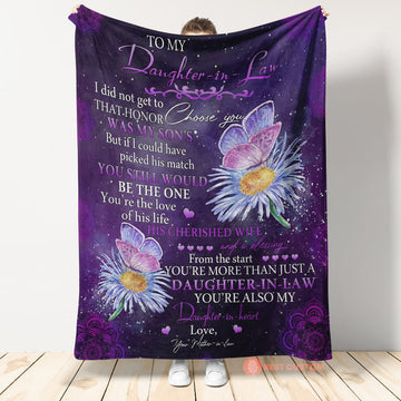 To My Daughter-In-Law - You're Also My Daughter-in-Heart Butterfly Purple Blanket Gift From Mother-in-law Birthday Gift Home Decor Bedding Couch Sofa Soft And Comfy Cozy