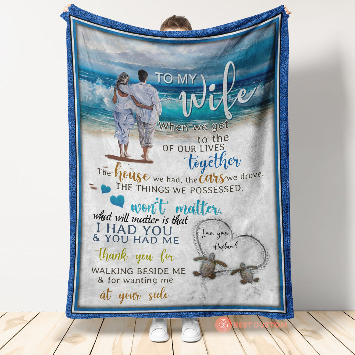 My Wife Love On The Beach Thank You For Walking Beside Me Gift From Husband Fleece Blanket - Quilt Blanket