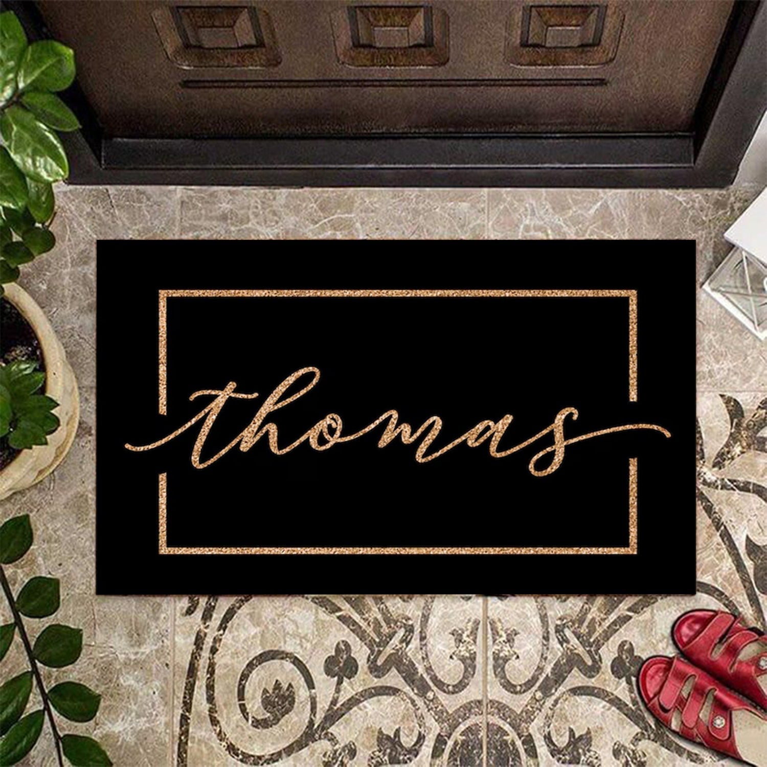 Black Doormat, Black welcome mat, custom last name doormat, personalized doormat, modern black doormat