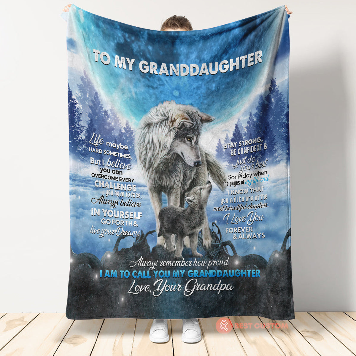 Wolf To My Granddaughter Life Maybe Hard Sometimes Blanket Gift For Granddaughter From Grandpa Home Decor Bedding Couch Sofa Soft And Comfy Cozy