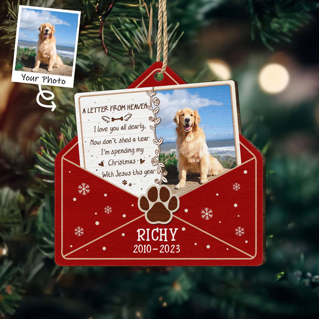 A Letter From Heaven Photo upload - Memorial Dog Ornament Personalized Shape Ornament