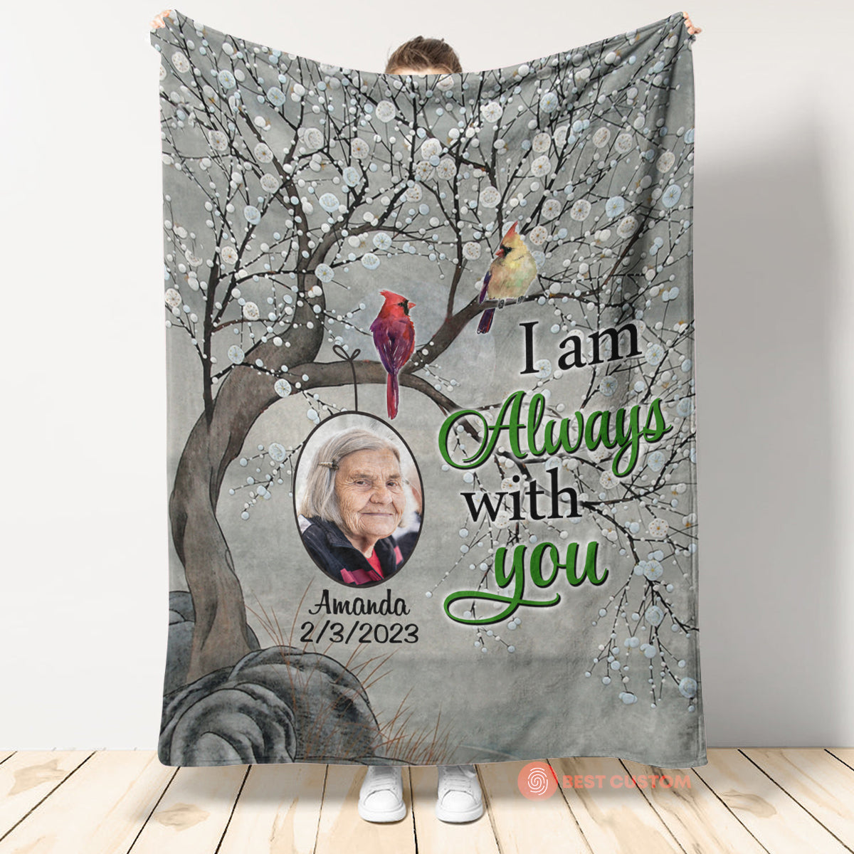 Cardinal Bird - Always With You - Personalized Blanket - Memorial Blanket - Memorial