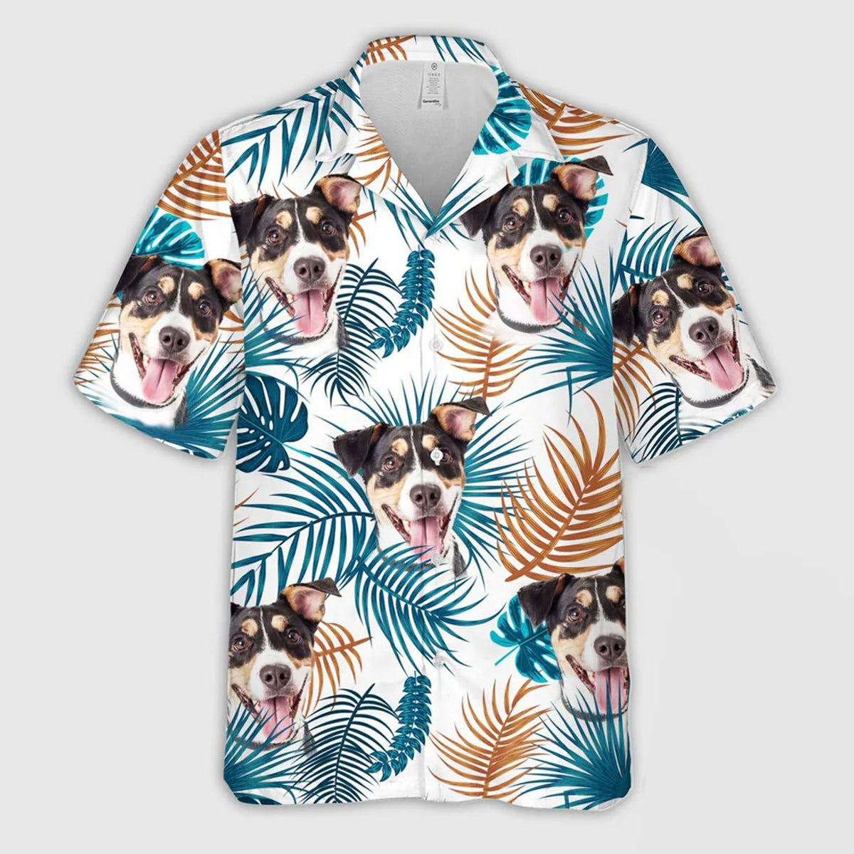 Custom Hawaiian Shirt With Pet Face, Personalized Gift For Pet Lovers, Leaves Pattern White Color Aloha Shirt