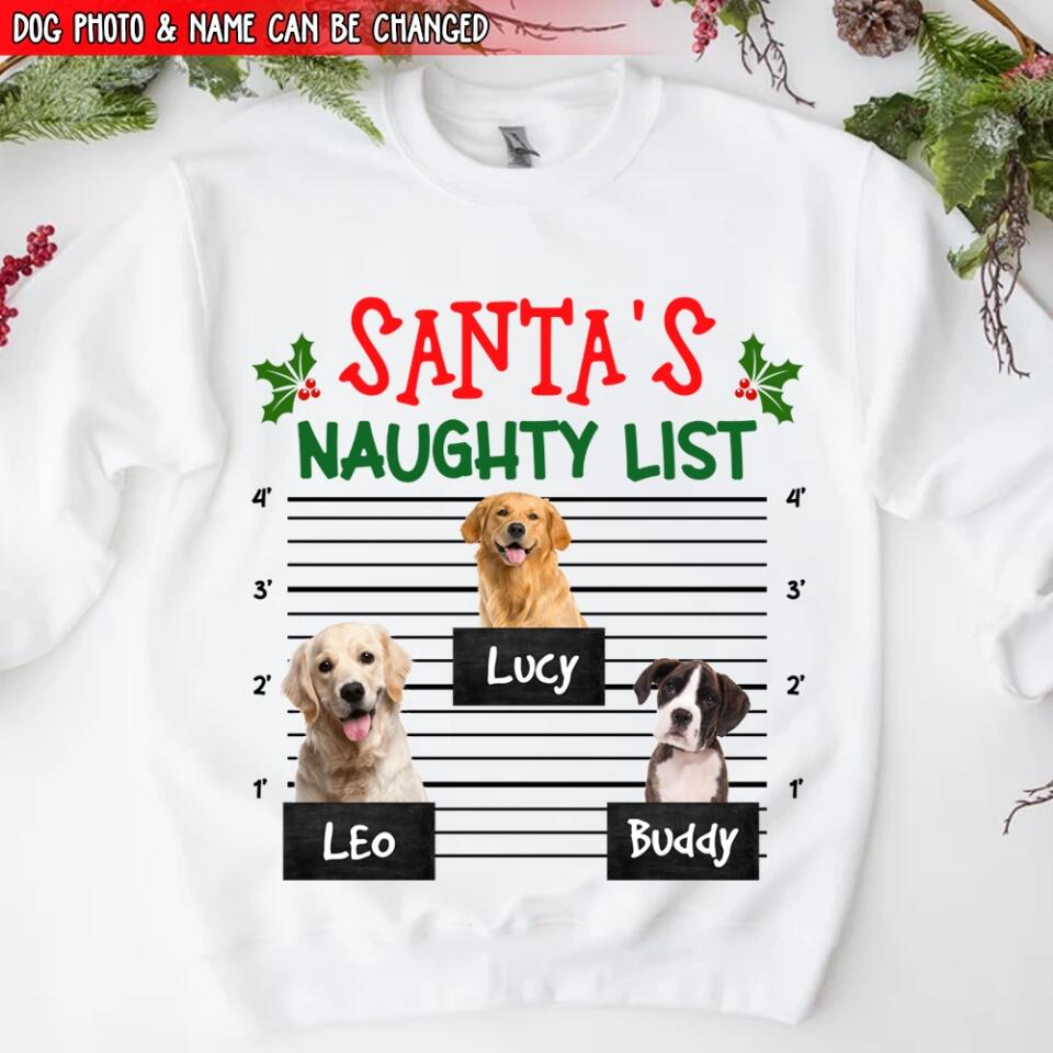 Santa's Naughty List Custom Photo Dog Cat Shirt- Personalized T-shirt, Christmas Gift For Pet Lover