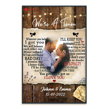 We're A Team I Love You Custom Photo Canvas Couple