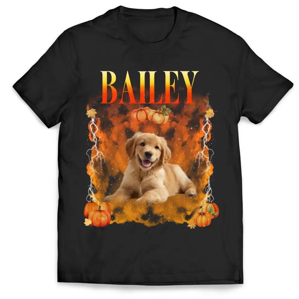 Fall Dog Bootleg Custom Dog Photo - Personalized T-Shirt, Gift for Dog Lover, Fall Gift