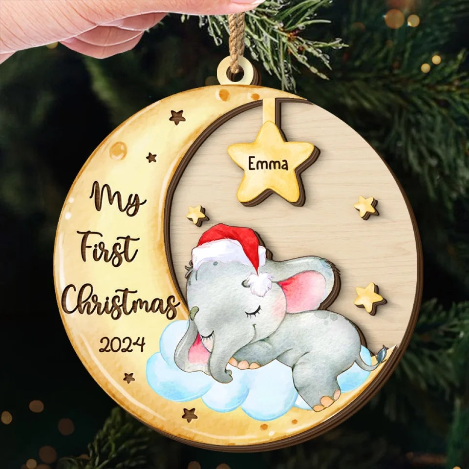 My First Christmas - Family Personalized Custom Shaped 2 Layered Wood Christmas Ornament - Christmas Gift For Baby Kids, Newborn Baby