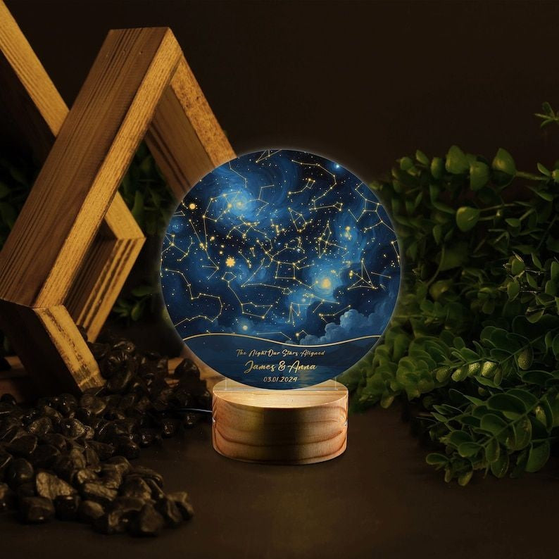 Star Map on Night Light Starry Night - Personalized Constellation Map - Stars on Wedding - Stars Chart Anniversary Gift - Celestial