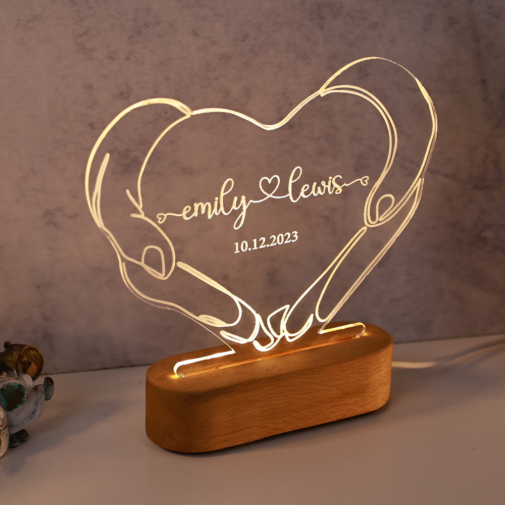 Personalized Night Light for Couples, Romantic Couple Gifts, Personalized Valentines Day Gift, Personalised Name & Date, Anniversary Gifts