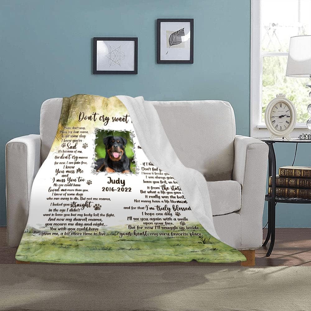 Don't Cry Sweet Mama Personalized Upload Dog Photo Fleece Blanket - Upload Photo - Memorial Gift Idea for Dog Lovers Sympathy Gift Dog Mom