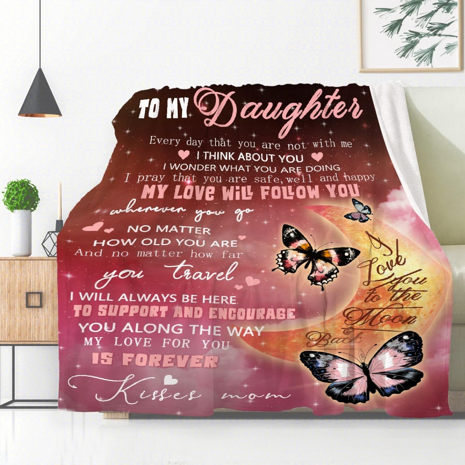 Daughter Blanket To My Daughter from Mom Butterfly Gifts Letter Printed Throw Fleece Flannel Blankets Birthday Gifts for Daughter Adult Mother Daughter Gift from Mom