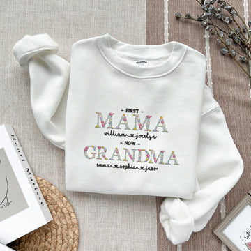 First Time Now Grandma - Personalized Embroidered Shirt - Gift For Grandma