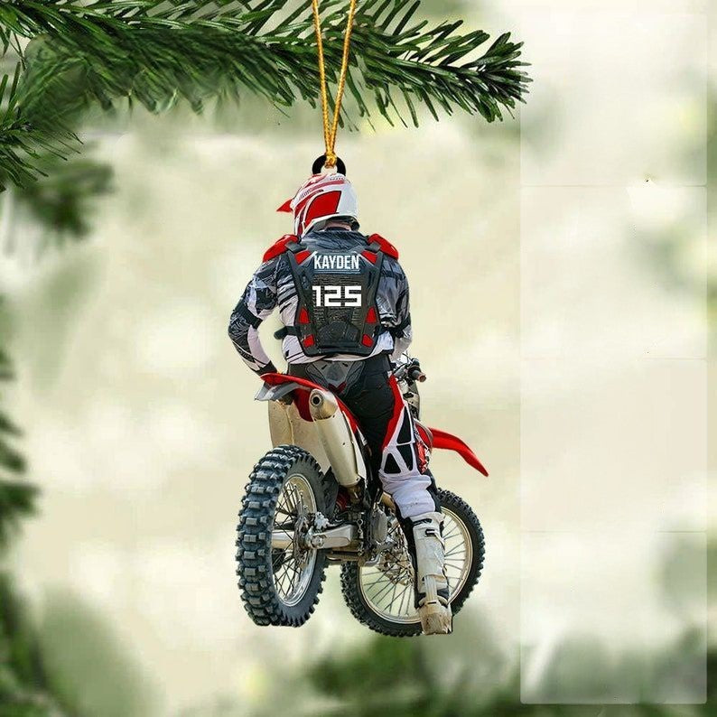 Personalized Motocross Dirt Bike Christmas Ornament, Custom Name and Number Motocross Ornament, Gift For Bikers Racer Motocross Racing