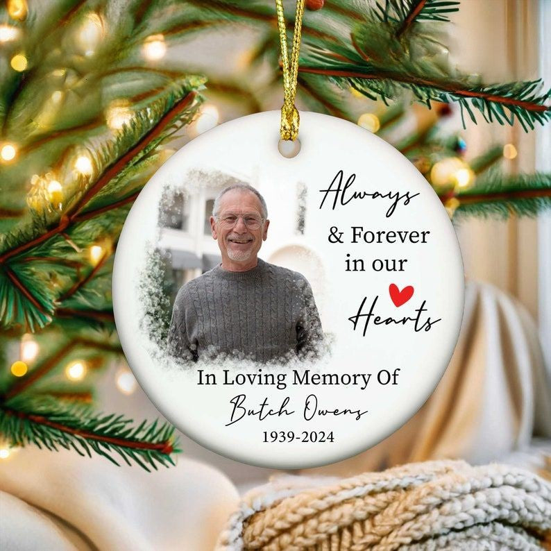 Custom Photo Memorial Ornament, Dad Remembrance Ceramic Ornament, Memorial Day Ornament, Dad Loss Ornament, Funeral Ornaments