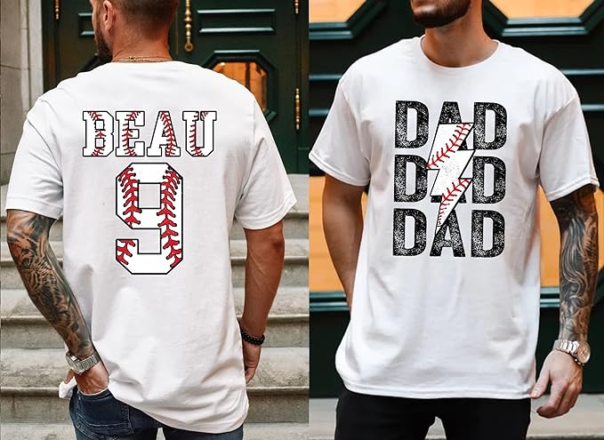 Personalized Baseball Dad Shirt - Custom Name and Number Baseball Daddy 2 Sided T-Shirt