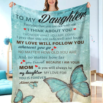 Daughter Blanket to My Daughter Letter from Mom Gifts Letter Printed Throw Fleece Flannel Blankets Birthday Gifts for Daughter Adult Mother Daughter Gift from Mom