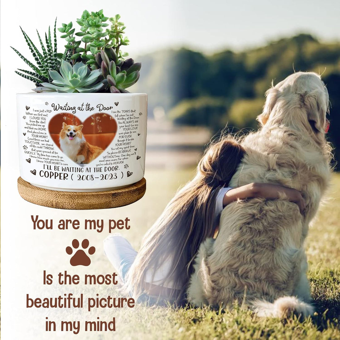 Waiting At The Door Personalized Plant Pots Pet Remembrance Dog Photo Plant Pot Bedroom Decor Funeral Keepsake Memorial Bereavement Gifts For Loss Of Pet Picture Gifts For Someone Lost Pet