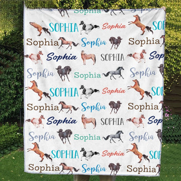 Custom Name Beautiful Horses World Personalized Blanket Horses Lovers