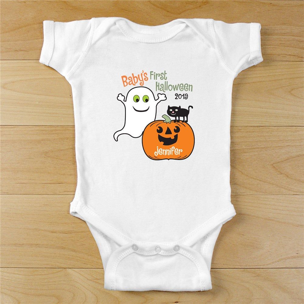 Personalized 1st Halloween Funny Baby Onesie, First Halloween Pumpkin Baby Boy Bodysuit