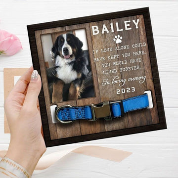 Custom Memorial Pet Collar With Photo, Pet Sympathy Gift, Dog Memorial Frame For Loss Of Dog, Memorial Wood Frame With Collar