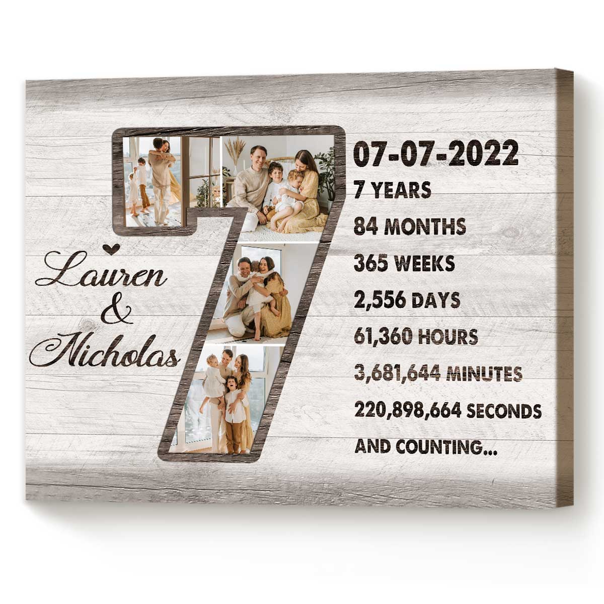 Personalized 7 Year Anniversary Photo Collage Canvas , Copper Anniversary Gifts For Him, 7 Year Wedding Anniversary Gifts