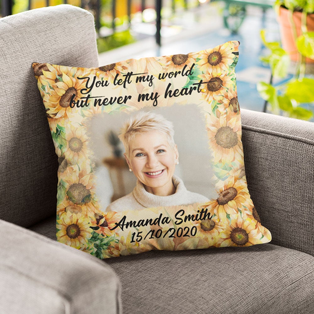 Floral Memories You Left My World Custom Photo Pillow Memorial