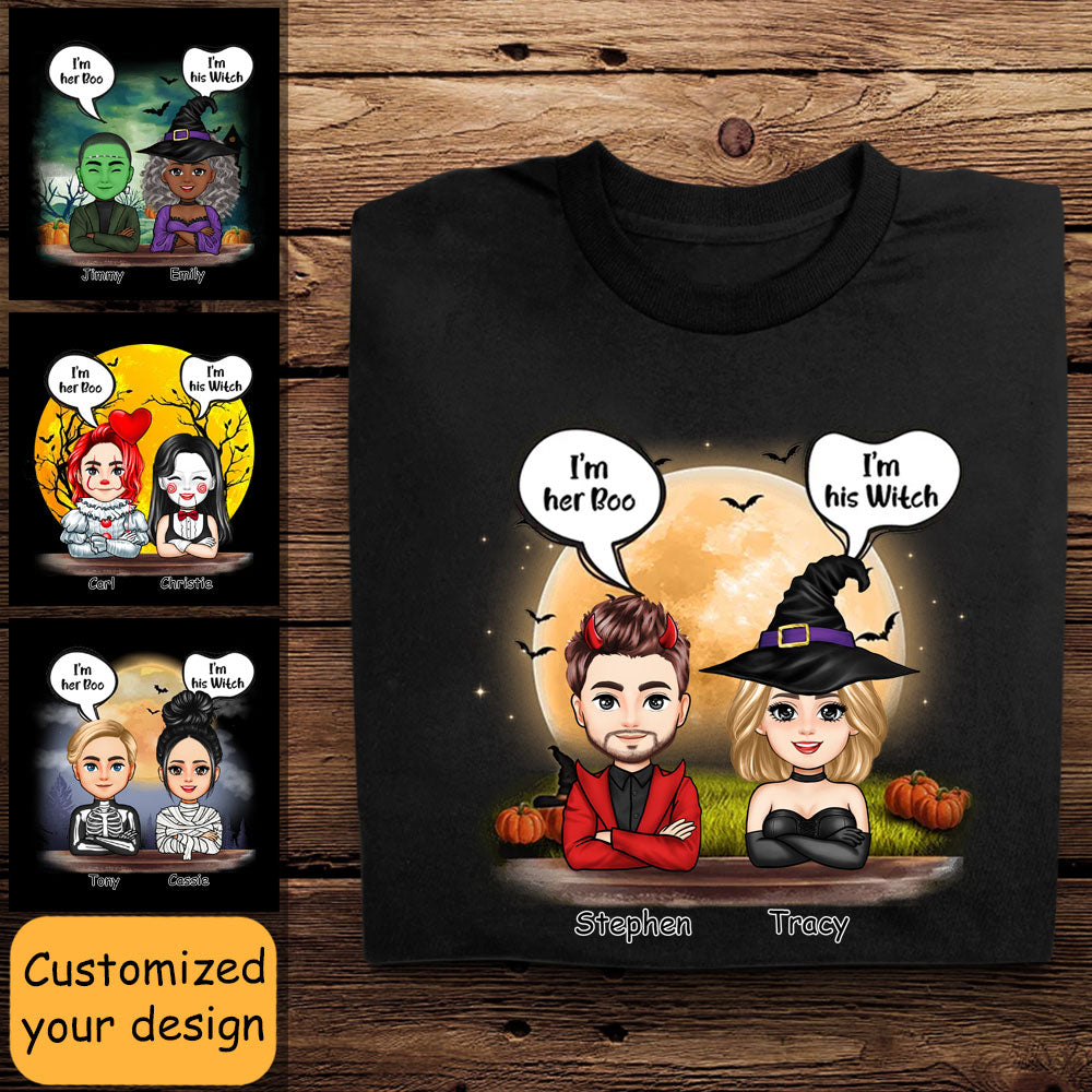 Halloween Couple Her Boo & His Witch - Personalized Apparel - Gift For Couple, Halloween