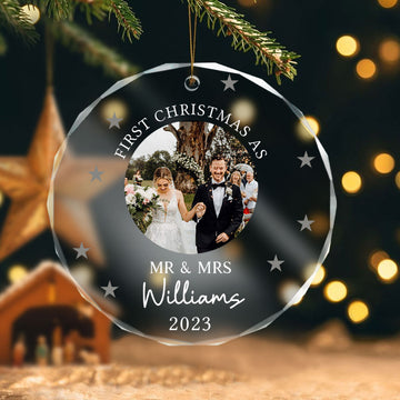 First Christmas As Mr And Mrs Upload Photo - Personalized Crystal Ornament - Christmas Gift For Couple