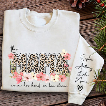 This Leopard Flower Mama Wears Her Heart On Her Sleeve - Personalized Apparel - Gift For Mother