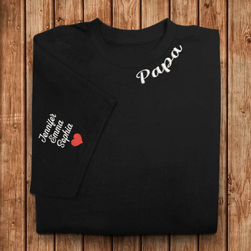 Papa and Kid Neck and Sleeve Embroidered - Personalized Embroidered Apparel - Gift For Father