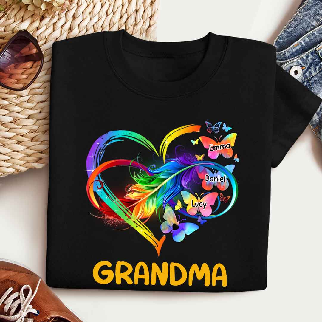 Grandma Grandkids Infinity Love Butterflies Rainbow - Personalized Shirt - Gift For Grandma, Mother's Day