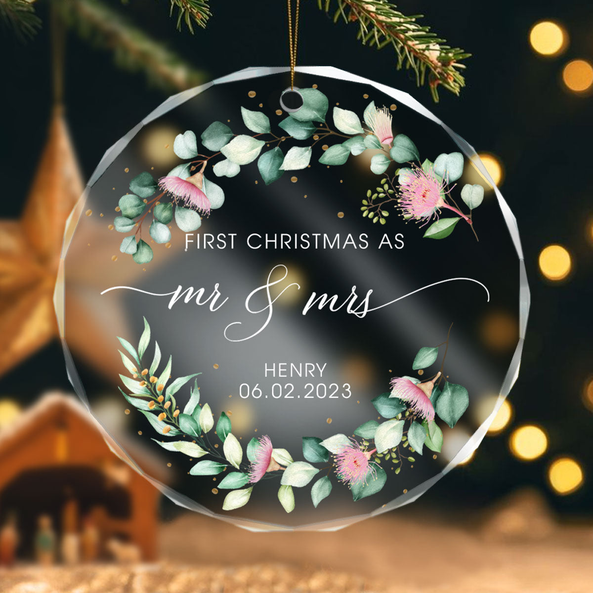 First Christmas As Mr. & Mrs. - Personalized Crystal Ornament - Christmas Gift