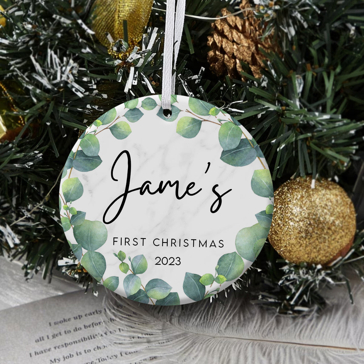 Baby's First Christmas Botanical Frame - Personalized Ornament - Christmas Gift